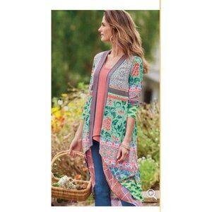 Soft Surroundings Womens Large Long Open Cardigan Duster Topper Stretch